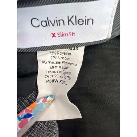 Calvin Klein Mens Slim Fit Dress Pants 38x32 Flat Front Gray Trousers - Picture 9 of 9